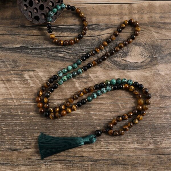 Conjunto para Meditação 108 jóias (Olho de Tigre, Ônix Preto e Turquesa Africana) - Image 3