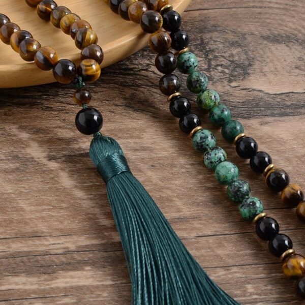 Conjunto para Meditação 108 jóias (Olho de Tigre, Ônix Preto e Turquesa Africana) - Image 2