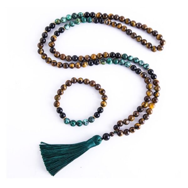 Conjunto para Meditação 108 jóias (Olho de Tigre, Ônix Preto e Turquesa Africana) - Image 4