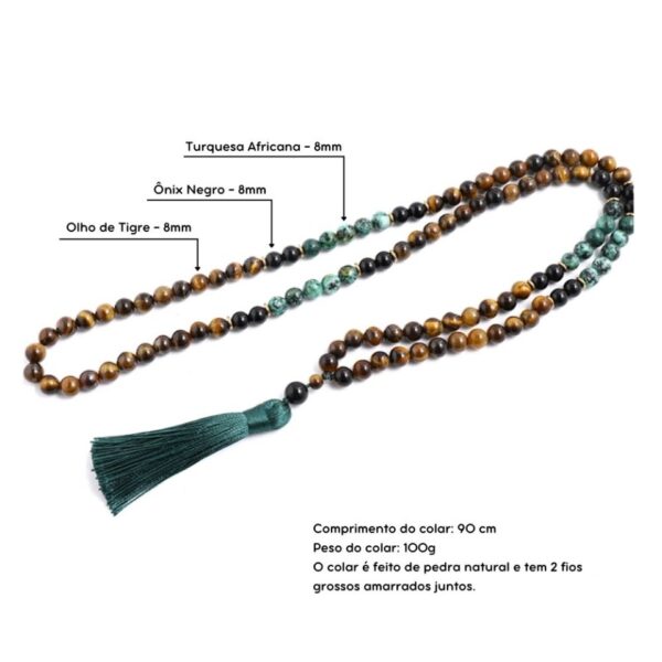 Conjunto para Meditação 108 jóias (Olho de Tigre, Ônix Preto e Turquesa Africana) - Image 5