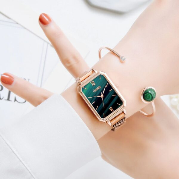 Conjunto Relógio Feminino com pulseira em metal e Bracelete - Image 16