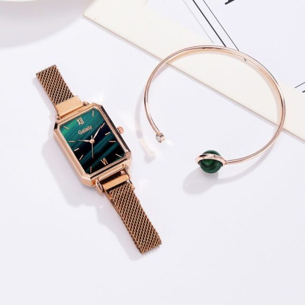 Conjunto Relógio Feminino com pulseira em metal e Bracelete - Image 14