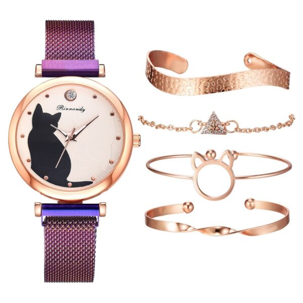 Relógio Fashion Feminino 5 peças Cat Dial Luxury - Image 8