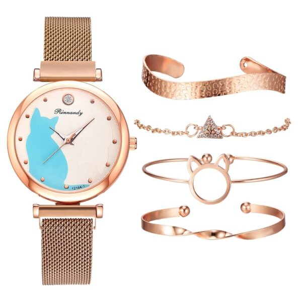 Relógio Fashion Feminino 5 peças Cat Dial Luxury - Image 5