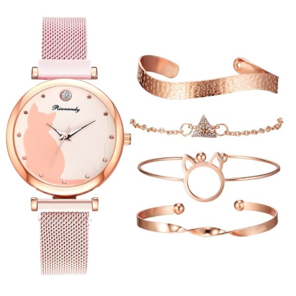 Relógio Fashion Feminino 5 peças Cat Dial Luxury - Image 7