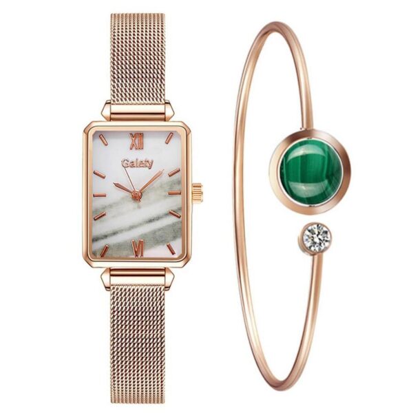Conjunto Relógio Feminino com pulseira em metal e Bracelete - Image 5