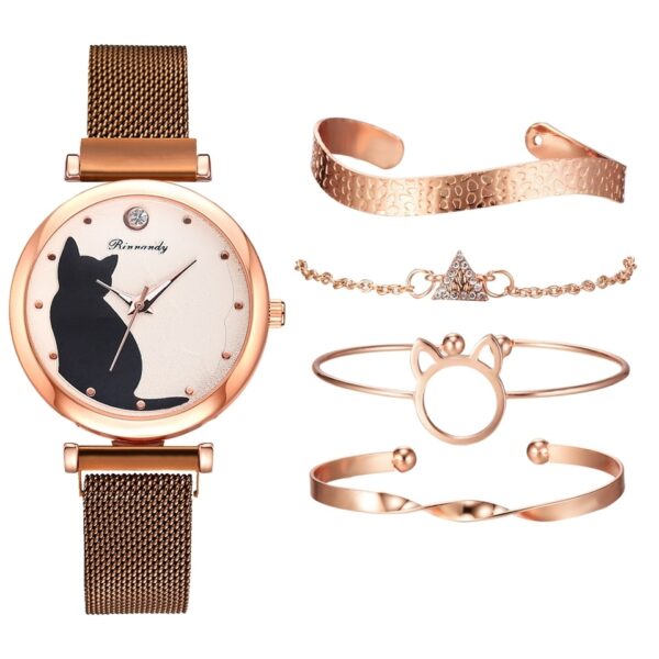 Relógio Fashion Feminino 5 peças Cat Dial Luxury - Image 6