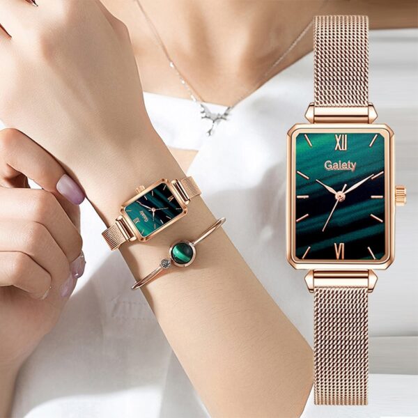 Conjunto Relógio Feminino com pulseira em metal e Bracelete