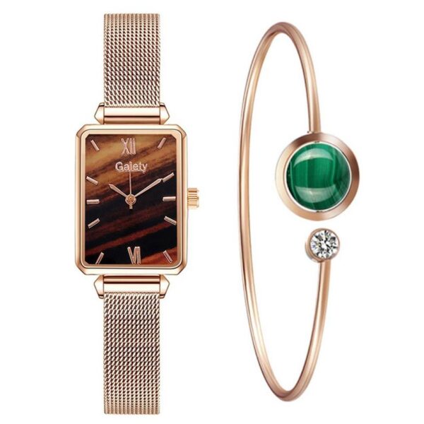 Conjunto Relógio Feminino com pulseira em metal e Bracelete - Image 4