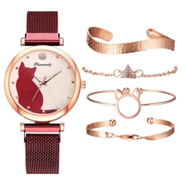 Relógio Fashion Feminino 5 peças Cat Dial Luxury - Image 4