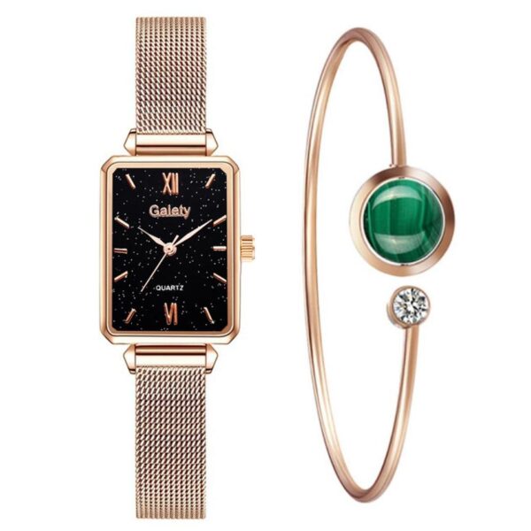 Conjunto Relógio Feminino com pulseira em metal e Bracelete - Image 3