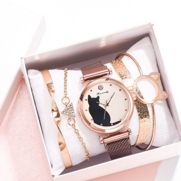 Relógio Fashion Feminino 5 peças Cat Dial Luxury
