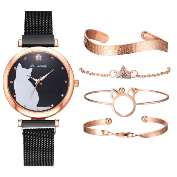 Relógio Fashion Feminino 5 peças Cat Dial Luxury - Image 3